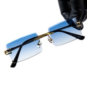 Rectangle Mens Sky Blue Tint Gold Frame Sunglasses